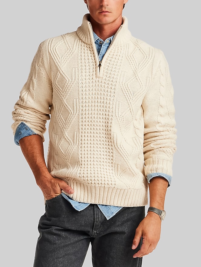 Weatherproof Vintage Chunky Cable Knit Quarter Zip Sweater, Ecru - Image 1 of 1