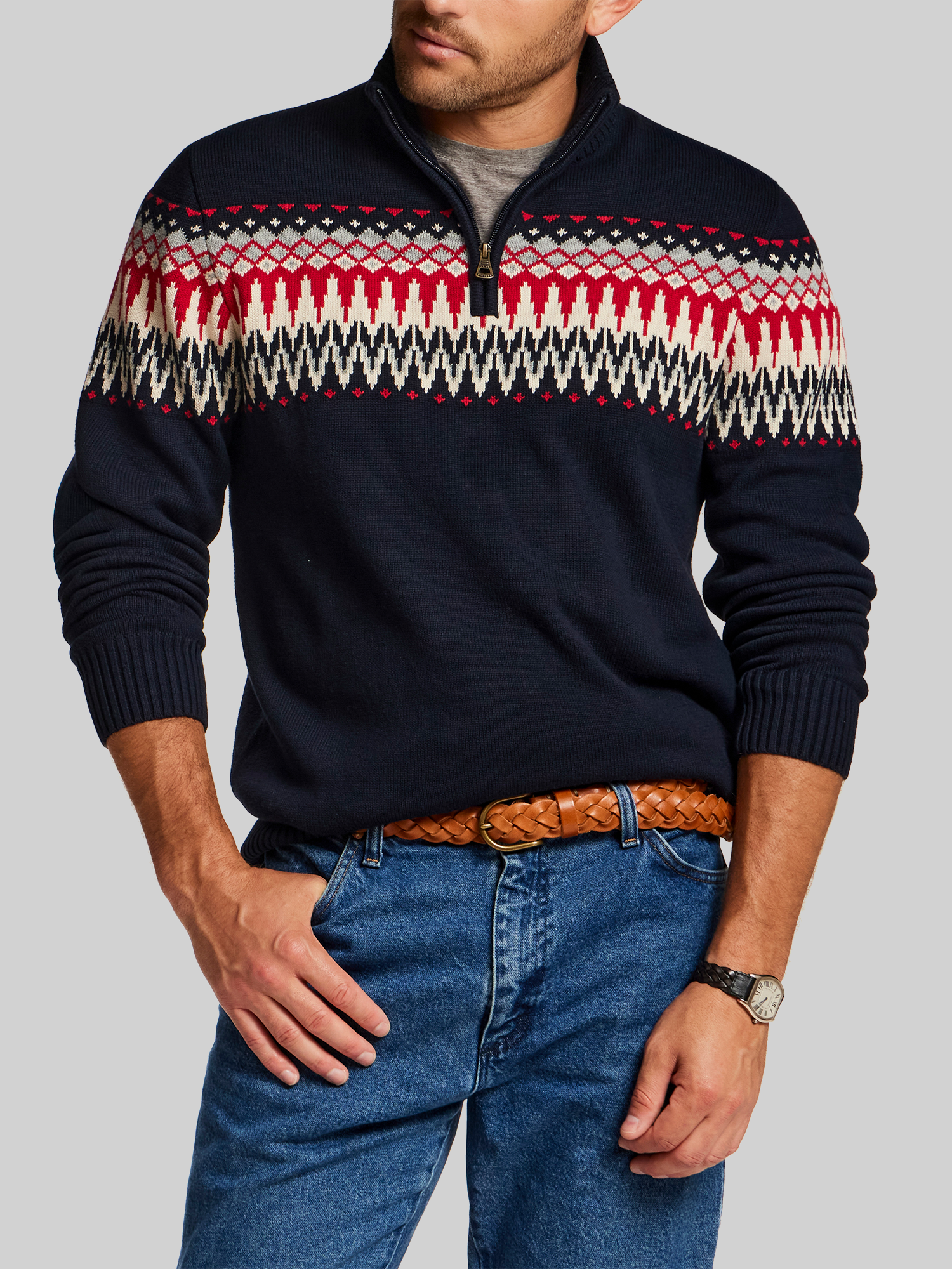 Nordic Yoke Quarter-Zip Sweater