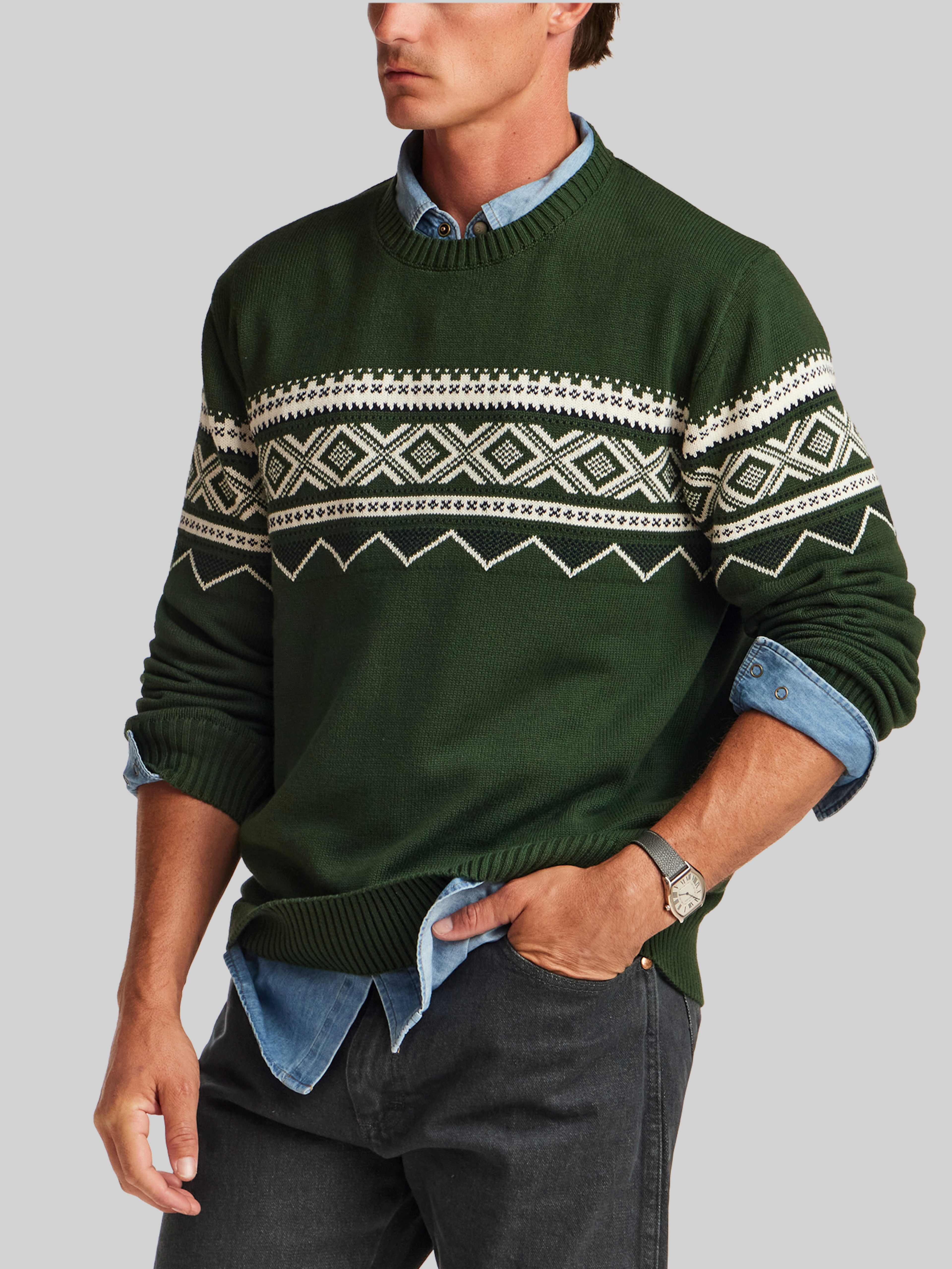 Regular Fit Fair Isle Crew Neck Sweater