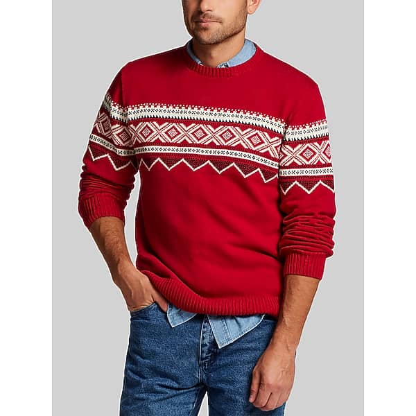 Weatherproof Vintage Men's Regular Fit Fair Isle Crew Neck Sweater Red - Size: Large