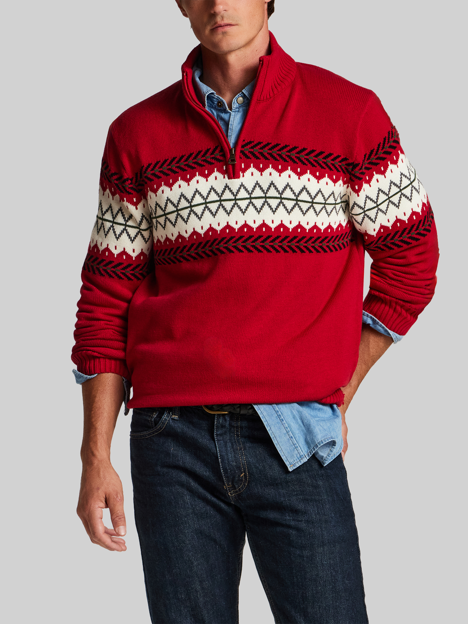 Regular Fit Bold Yoke 1/4-Zip Sweater