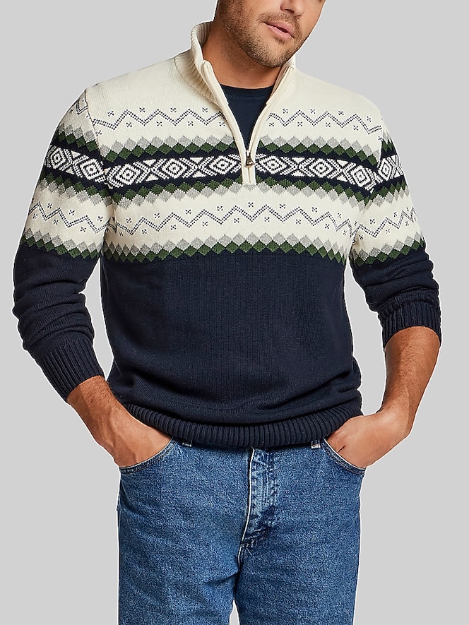 Weatherproof Vintage Two-Tone Nordic Yoke Quarter-Zip Sweater