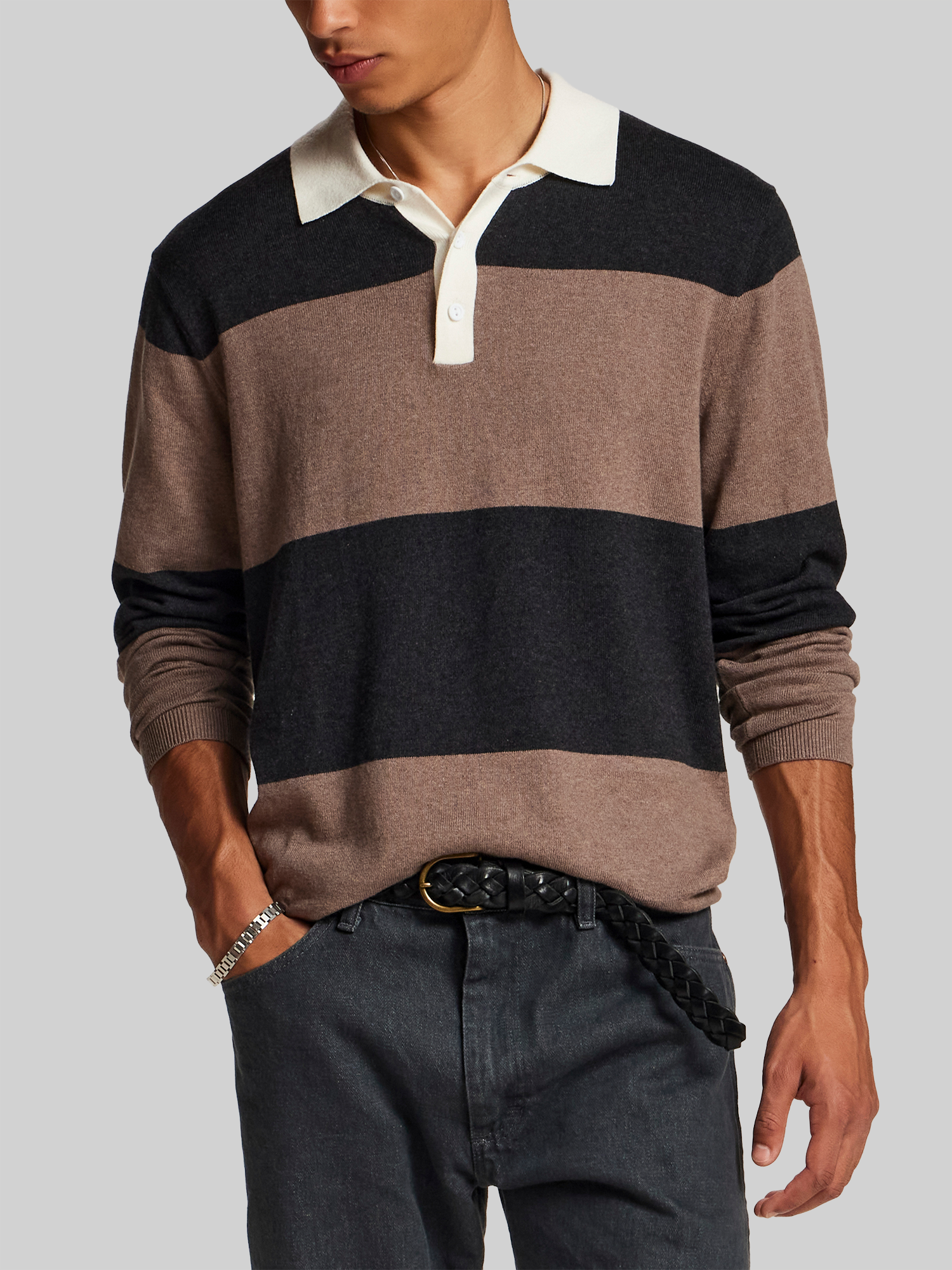 Cotton-Cashmere Long Sleeve Rugby Polo