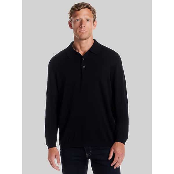 Weatherproof Vintage Men's Cotton-Cashmere Long-Sleeve Polo Sweater Black -