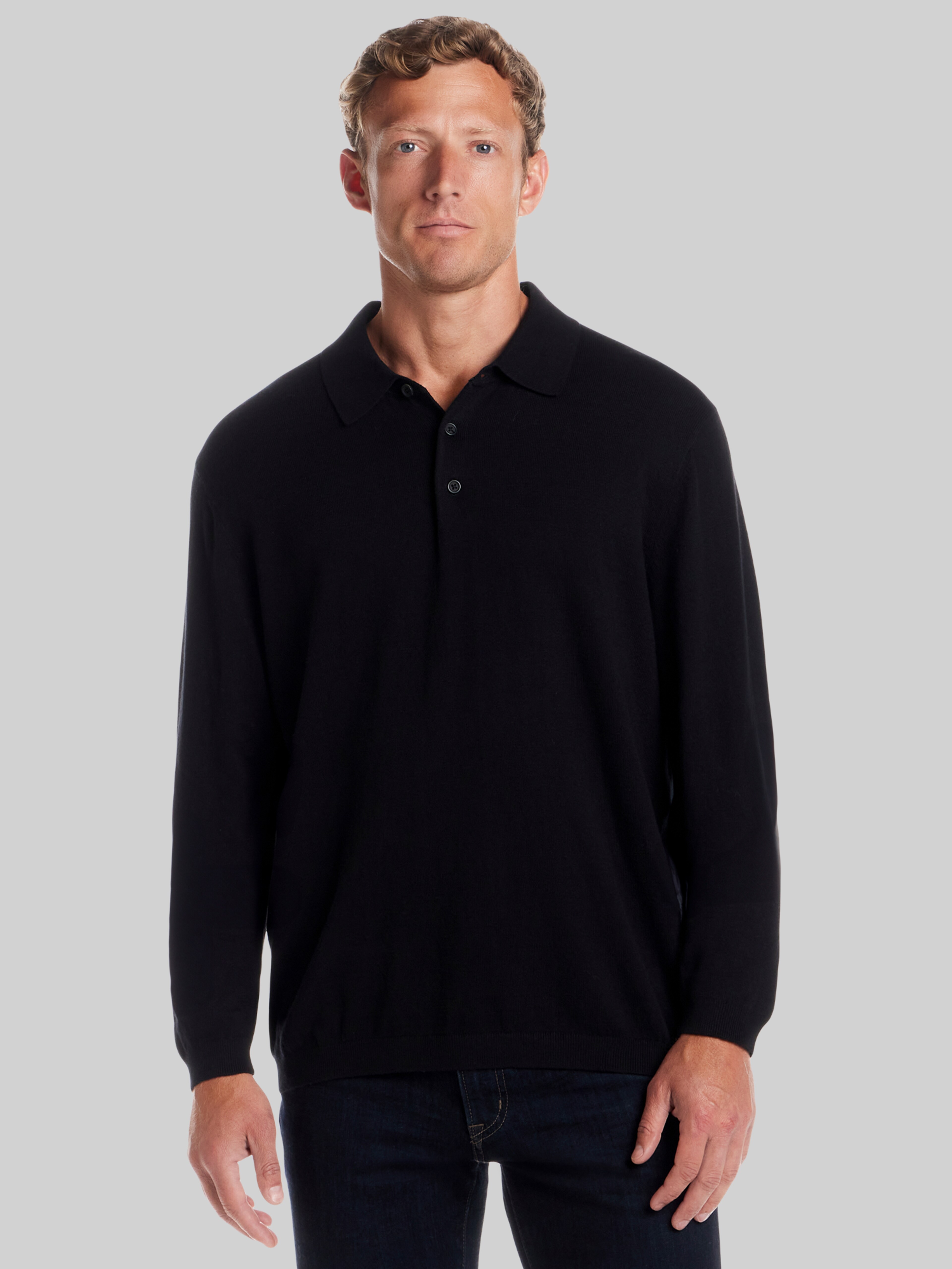 Cotton-Cashmere Long-Sleeve Polo Sweater