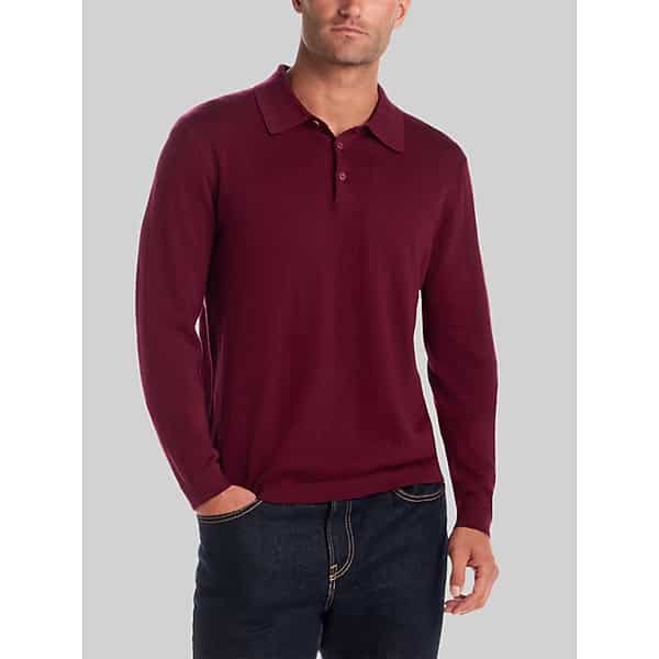 Weatherproof Vintage Men's Cotton-Cashmere Long-Sleeve Polo Sweater Syrah -