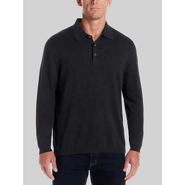 Weatherproof Vintage Men's Cotton-Cashmere Long-Sleeve Polo Sweater Charcoal Heather -