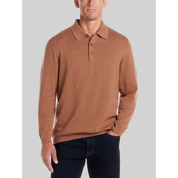 Weatherproof Vintage Men's Cotton-Cashmere Long-Sleeve Polo Sweater Camel -