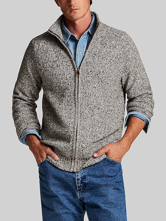 Weatherproof Vintage Regular Fit Textured Mixy Full-Zip Sweater