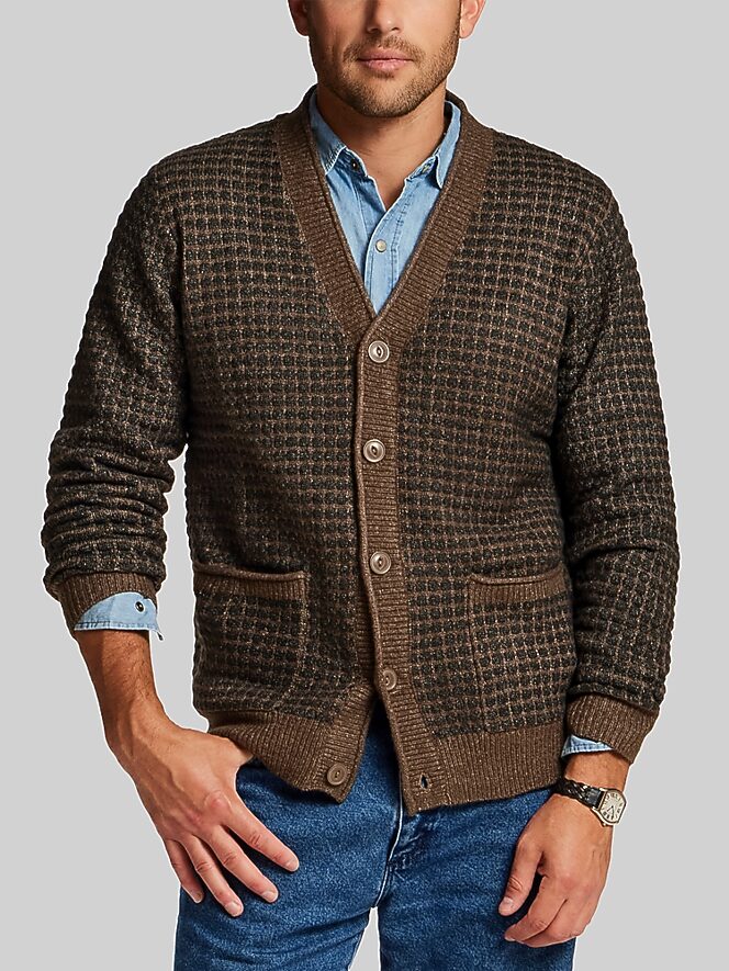 Weatherproof Vintage Regular Fit Grid V-Neck Cardigan