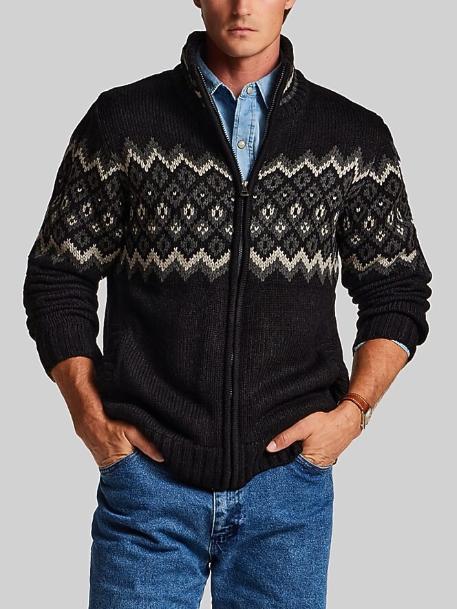 Weatherproof Vintage Regular Fit Faux Sherpa-Lined Nordic Full-Zip Sweater Jacket