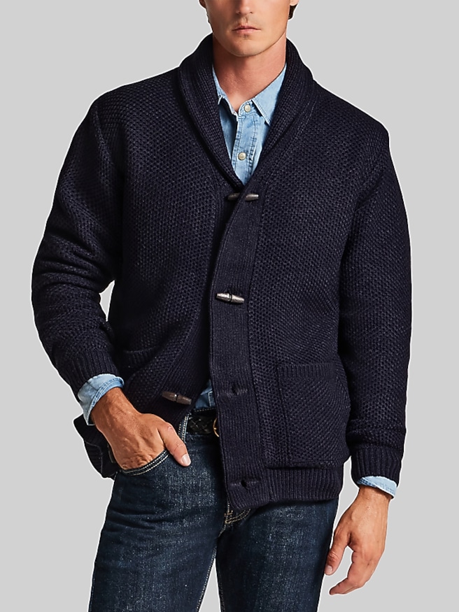 Weatherproof Vintage Faux Sherpa-Lined Textured Toggle Sweater Jacket Navy
