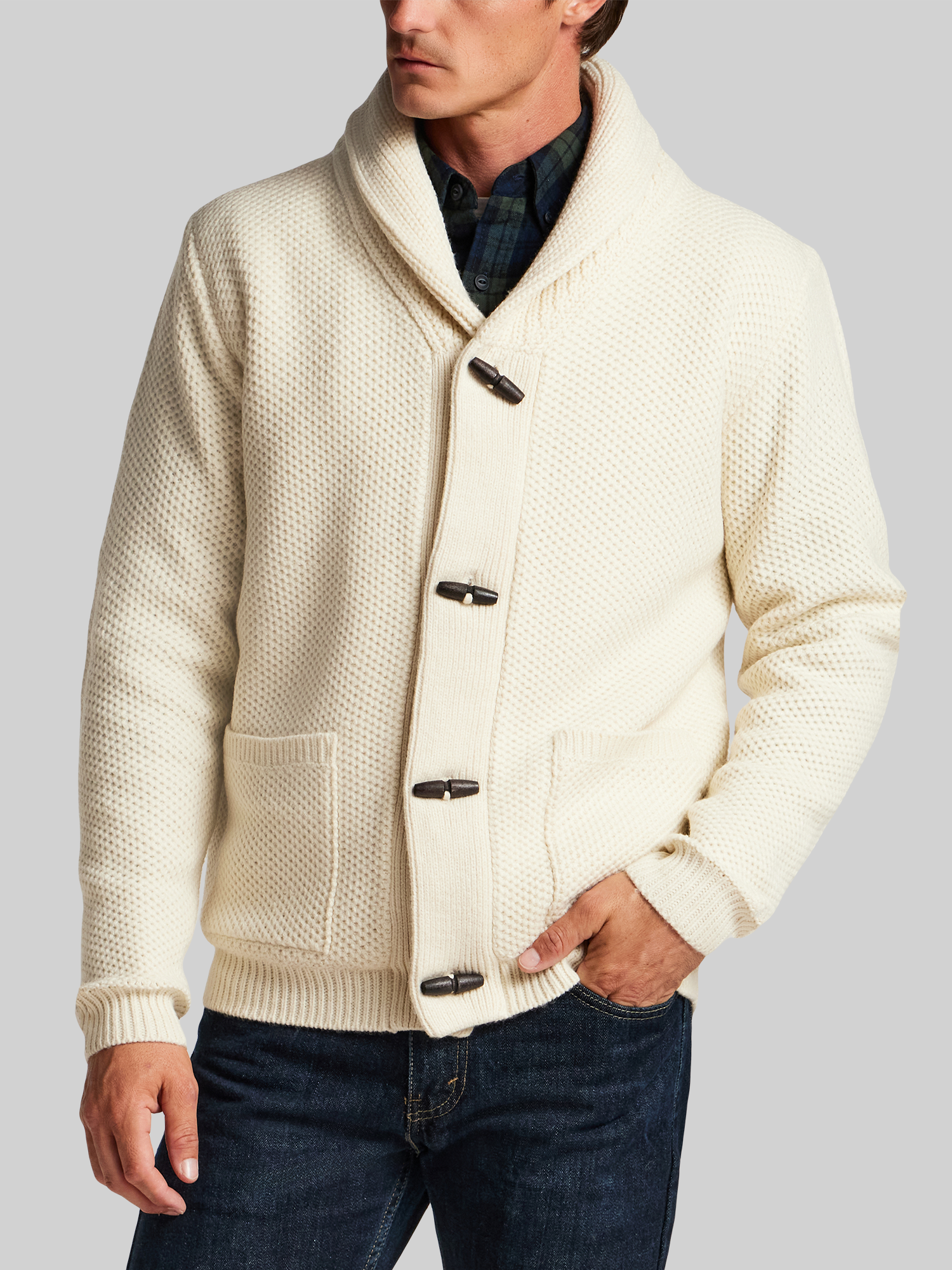 Faux Sherpa-Lined Textured Toggle Sweater Jacket