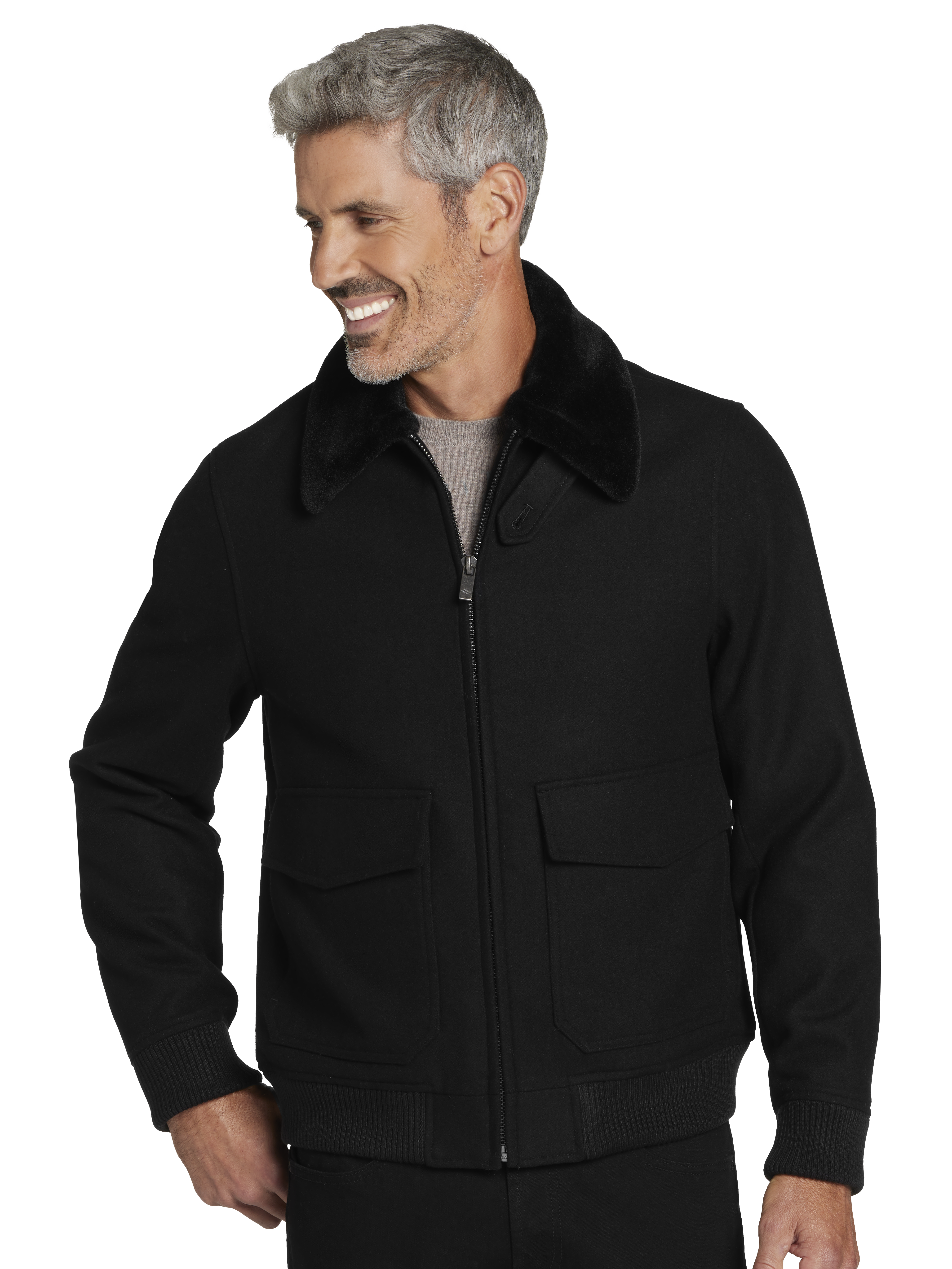 Joseph Abboud Modern Fit Faux Fur Collar Wool Casual Jacket 