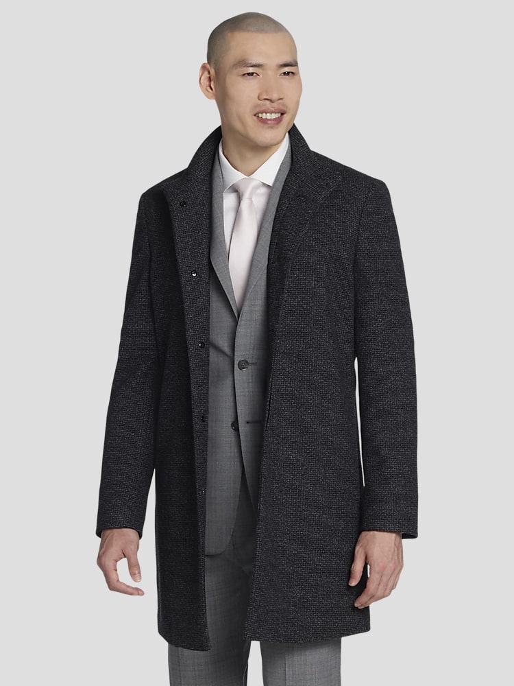 Calvin Klein Slim Fit Space Check Funnel Neck Topcoat Topcoats Men s Wearhouse