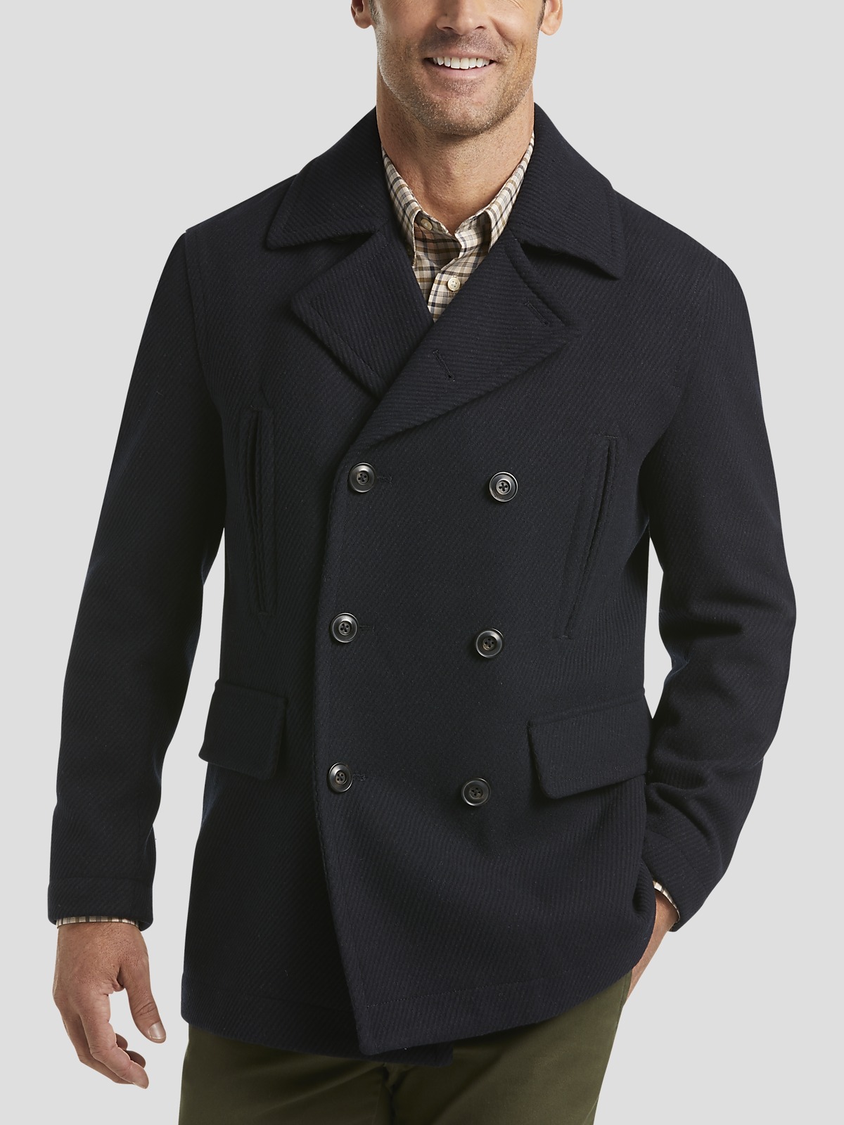 Joseph abboud black & white plaid modern fit peacoat hot sale