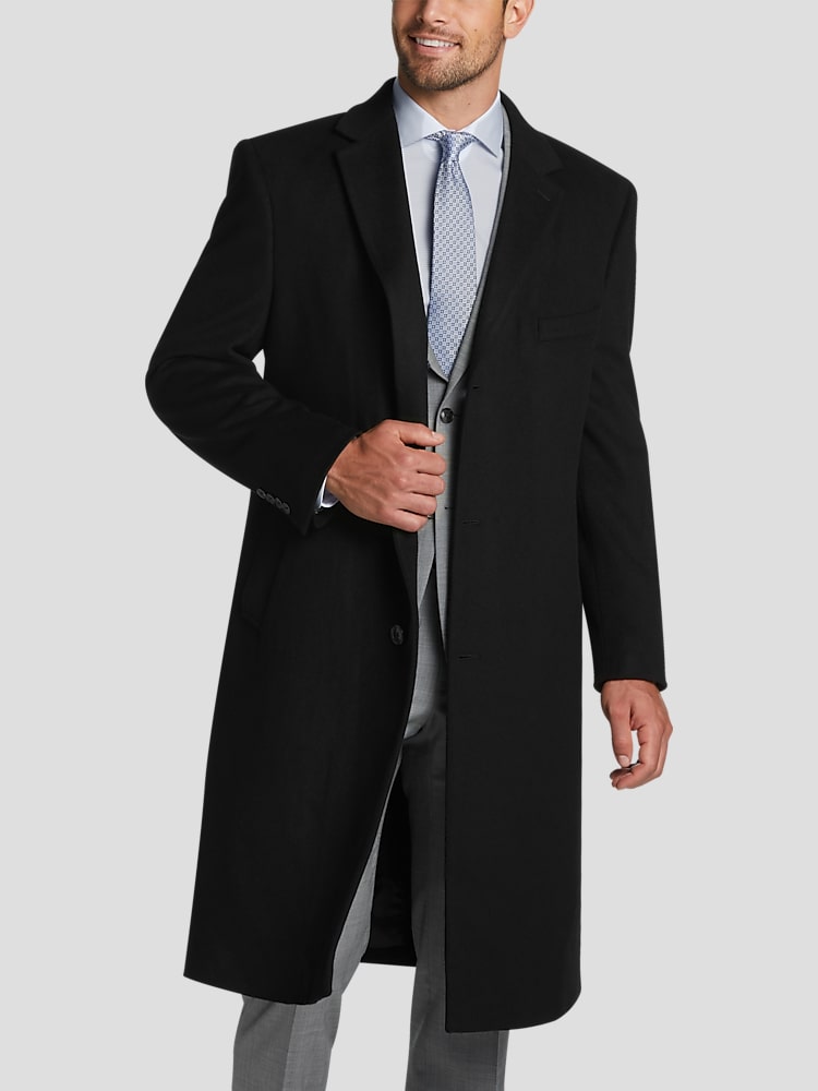 Black slim fit overcoat deals