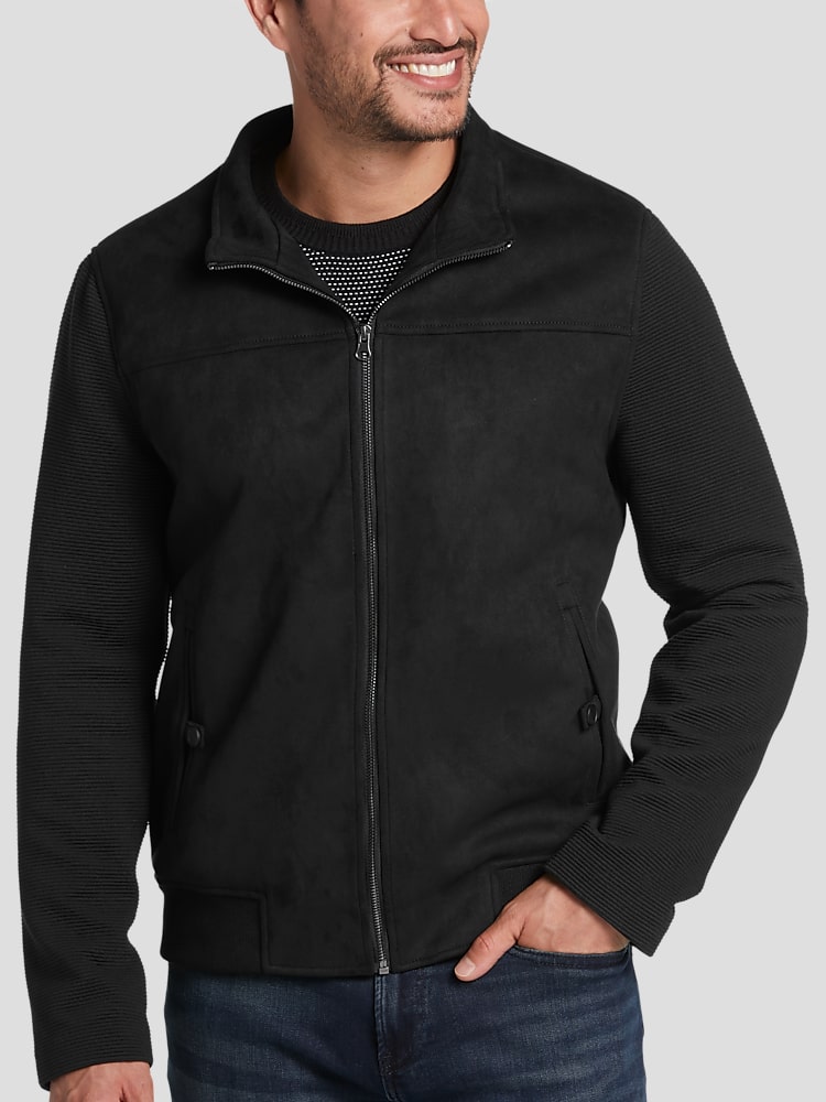 FAUX SUEDE BOMBER JACKET - Black