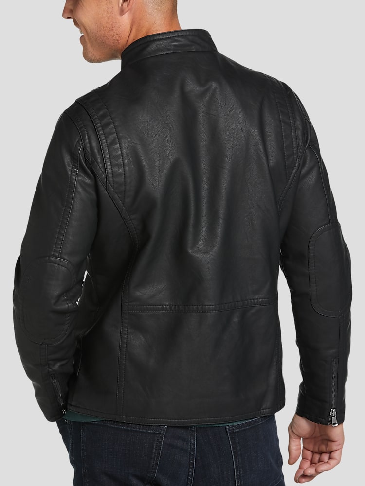 Awearness Kenneth Cole Faux Leather Moto Jacket, Black Solid