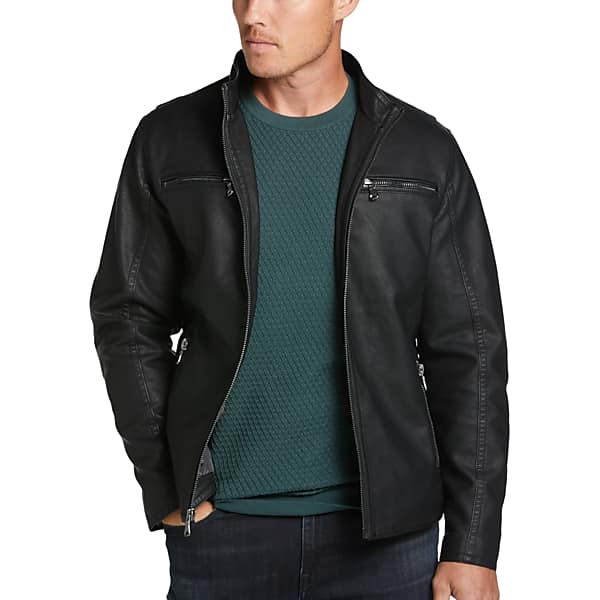 Awearness Kenneth Cole Men's Modern Fit Faux Leather Moto Jacket Black Solid - Size: XXL TMW712Y50002