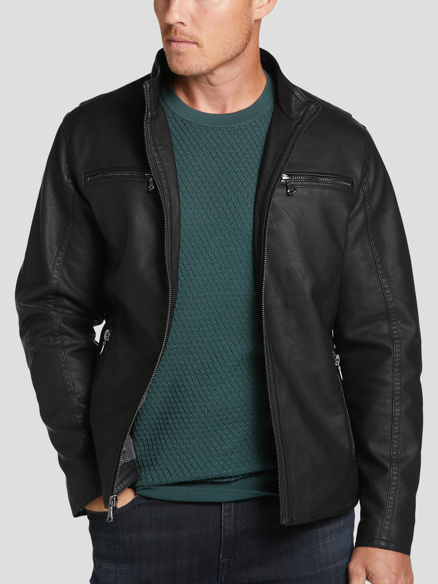 Awearness Kenneth Cole Faux Leather Moto Jacket