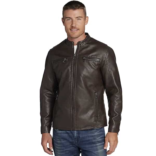 Awearness Kenneth Cole Men's Modern Fit Faux Leather Moto Jacket New Brown - Size: 2XLT TMW712Y92018