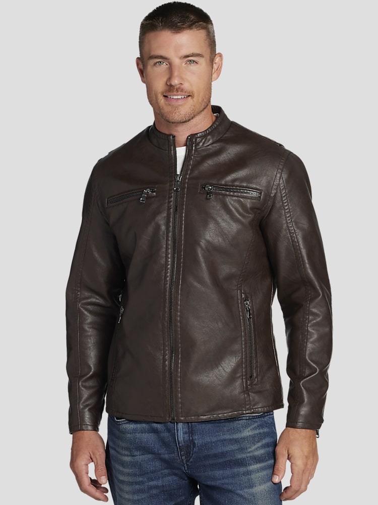 Awearness Kenneth Cole Faux Leather Moto Jacket, New Brown