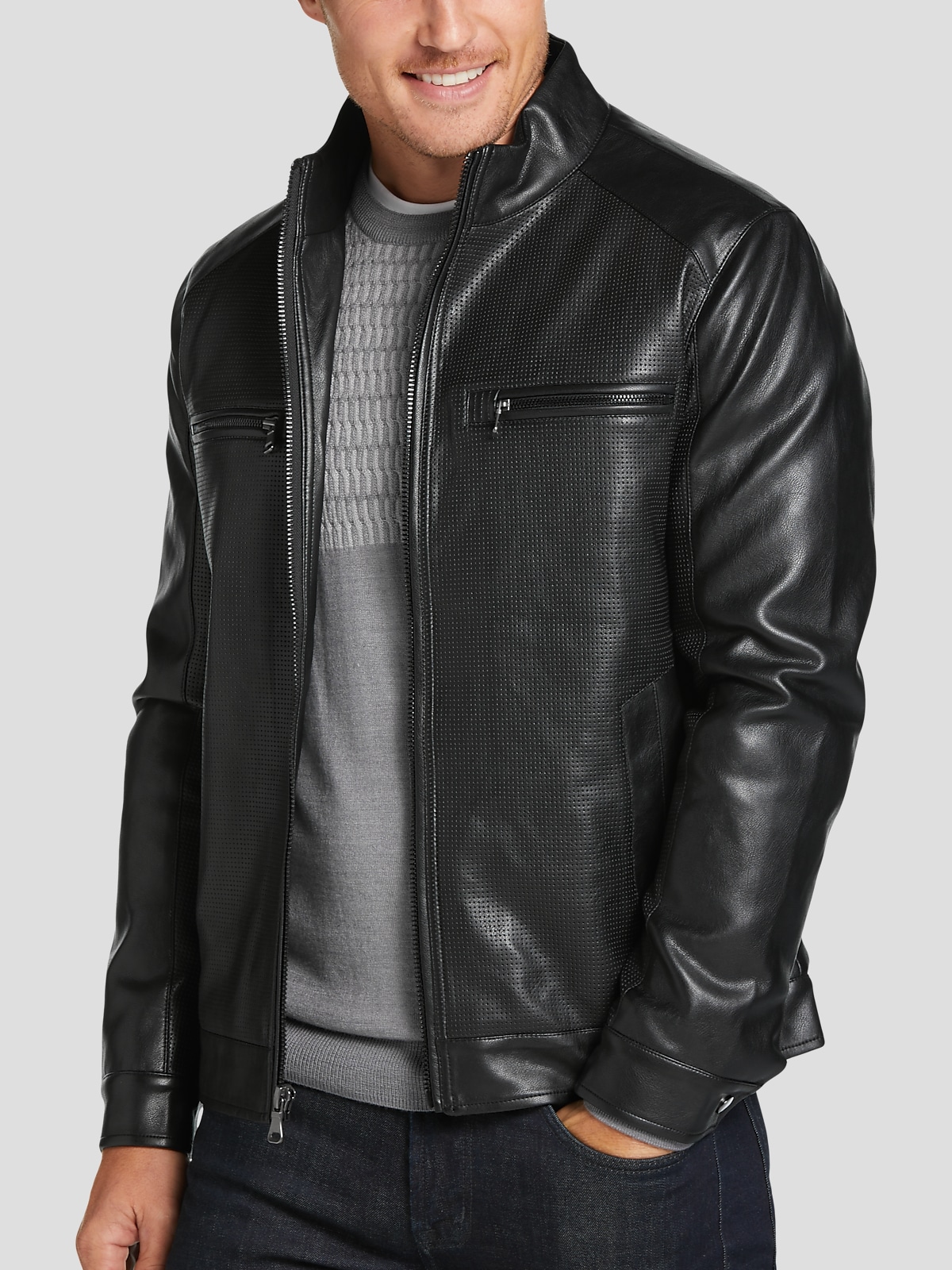 Michael Strahan Bomber Jacket Faux Leather | All Clothing| Men's