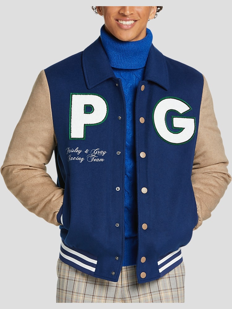 Slim fit varsity jacket sale
