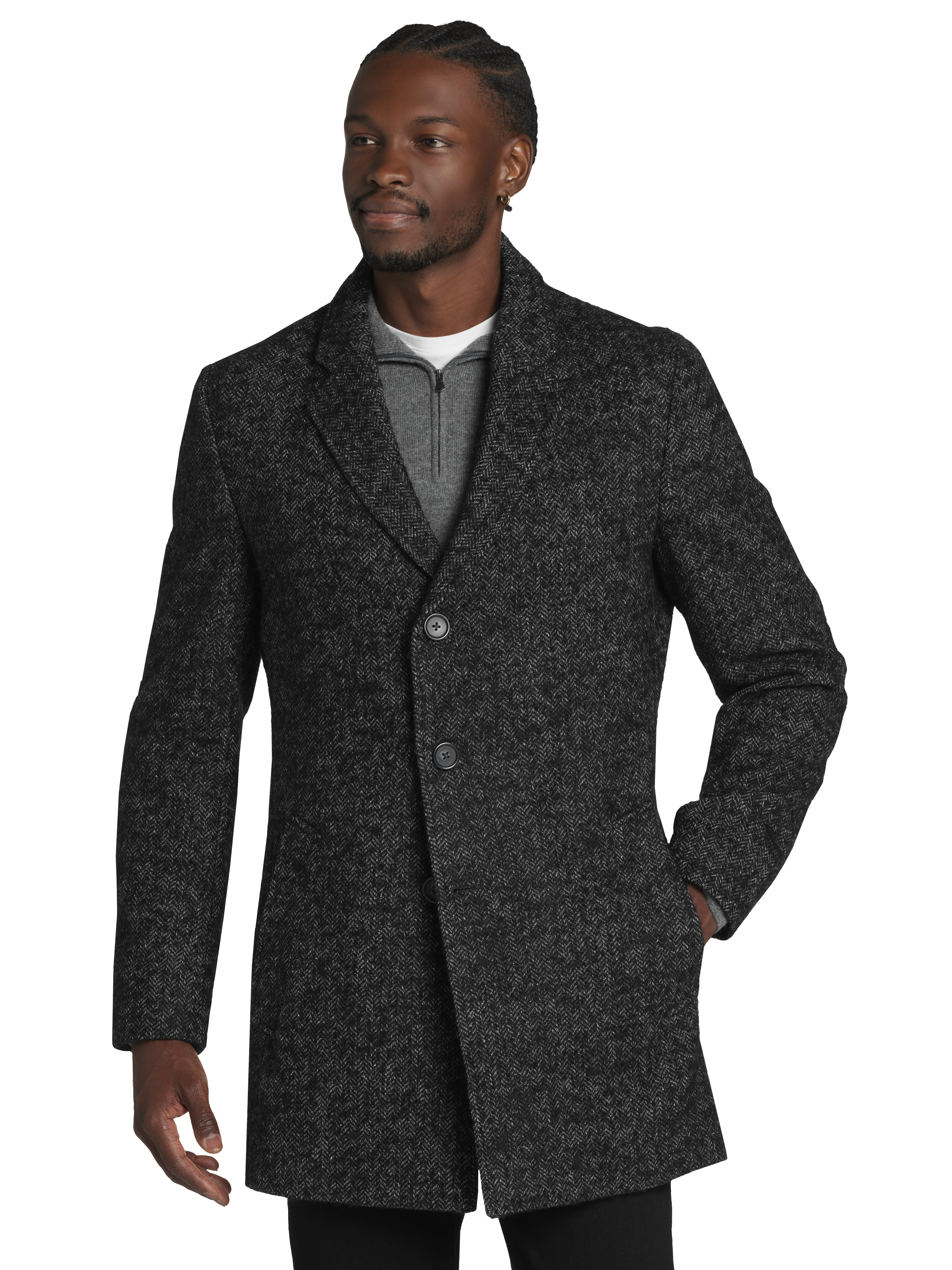 Modern Fit Herringbone Tweed Overcoat