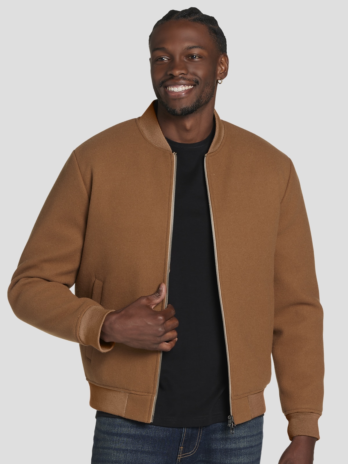 Joseph Abboud Modern Fit Knit Bomber Jacket Wool Coats Men s Wearhouse