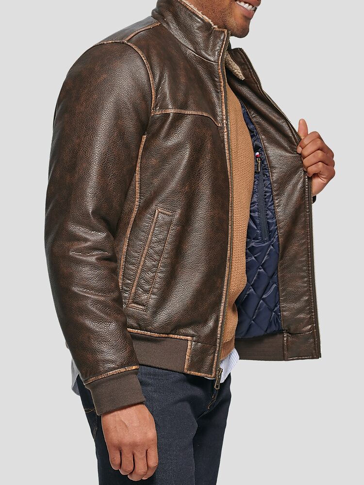 Tommy hilfiger men's faux leather bomber jacket outlet