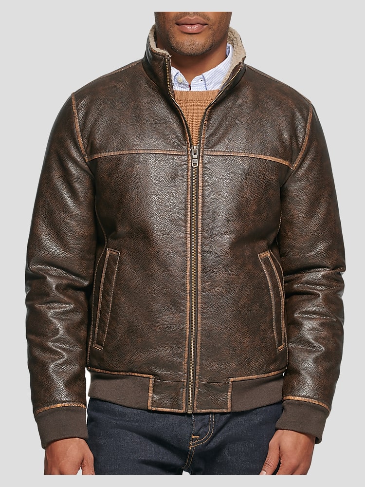 Tommy hilfiger men's faux leather bomber jacket cheap