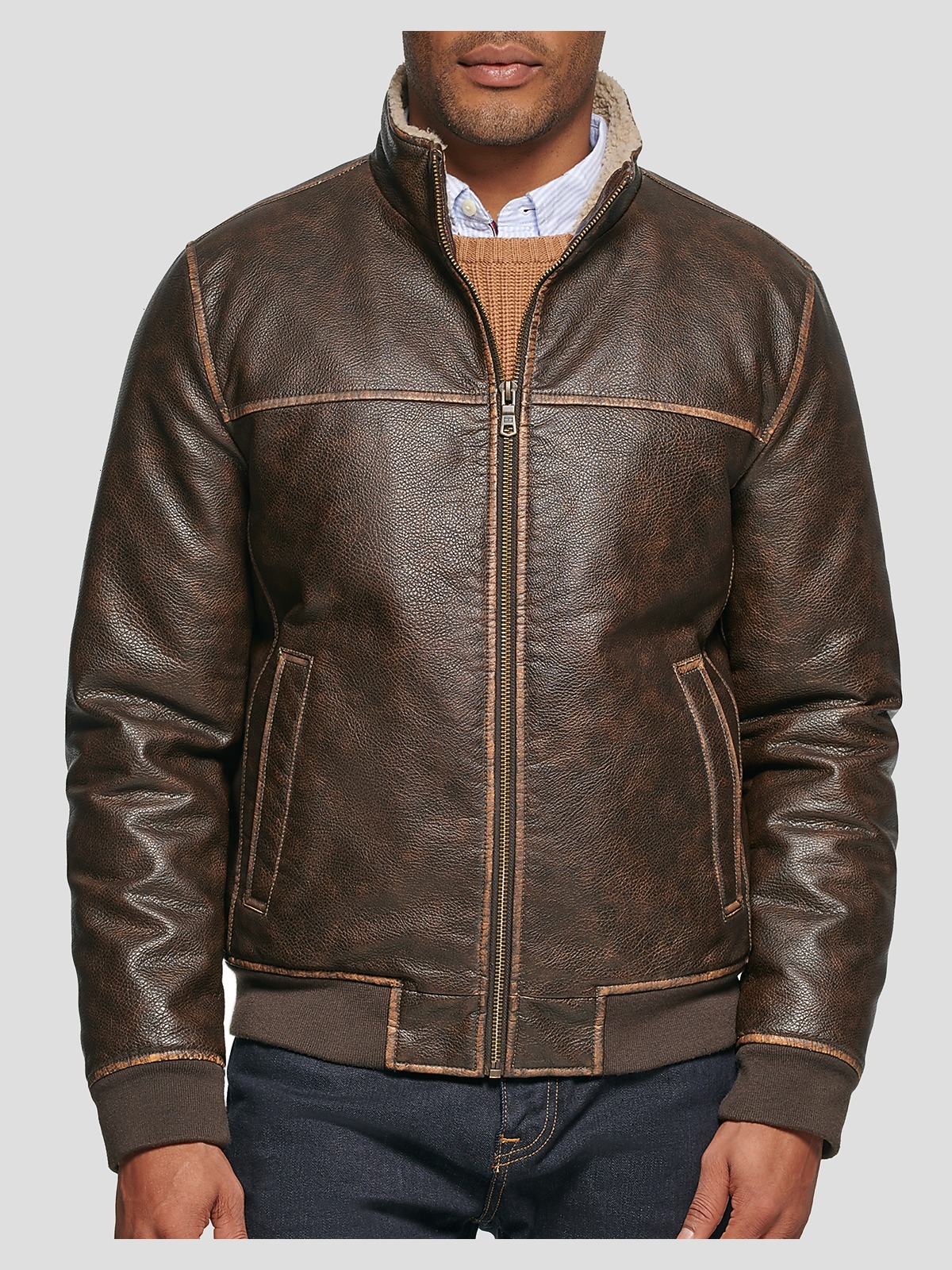 Tommy Hilfiger Modern Fit Faux Leather Bomber All Sale Men's Wearhouse