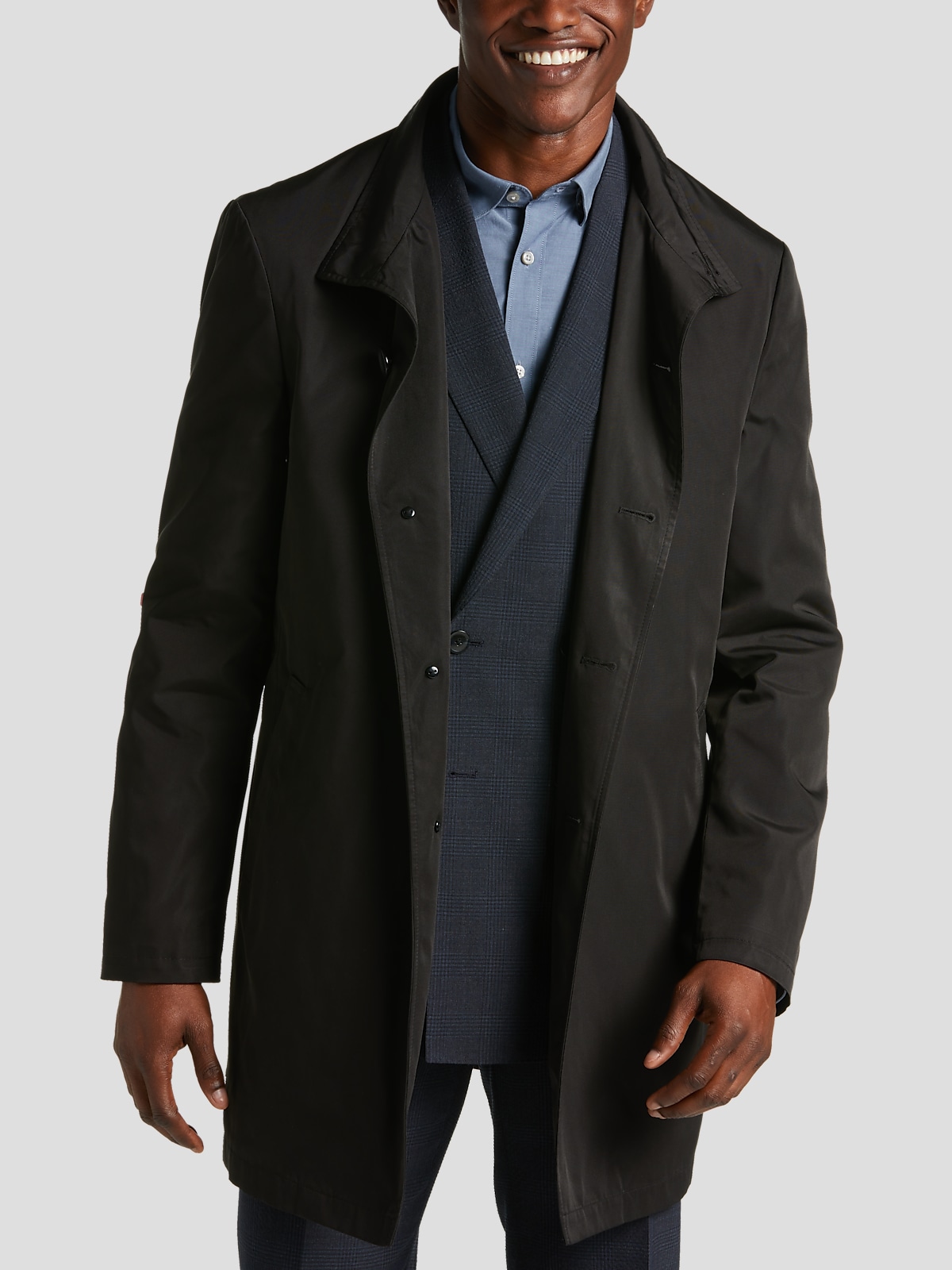 Calvin klein men's slim fit black solid raincoat discount
