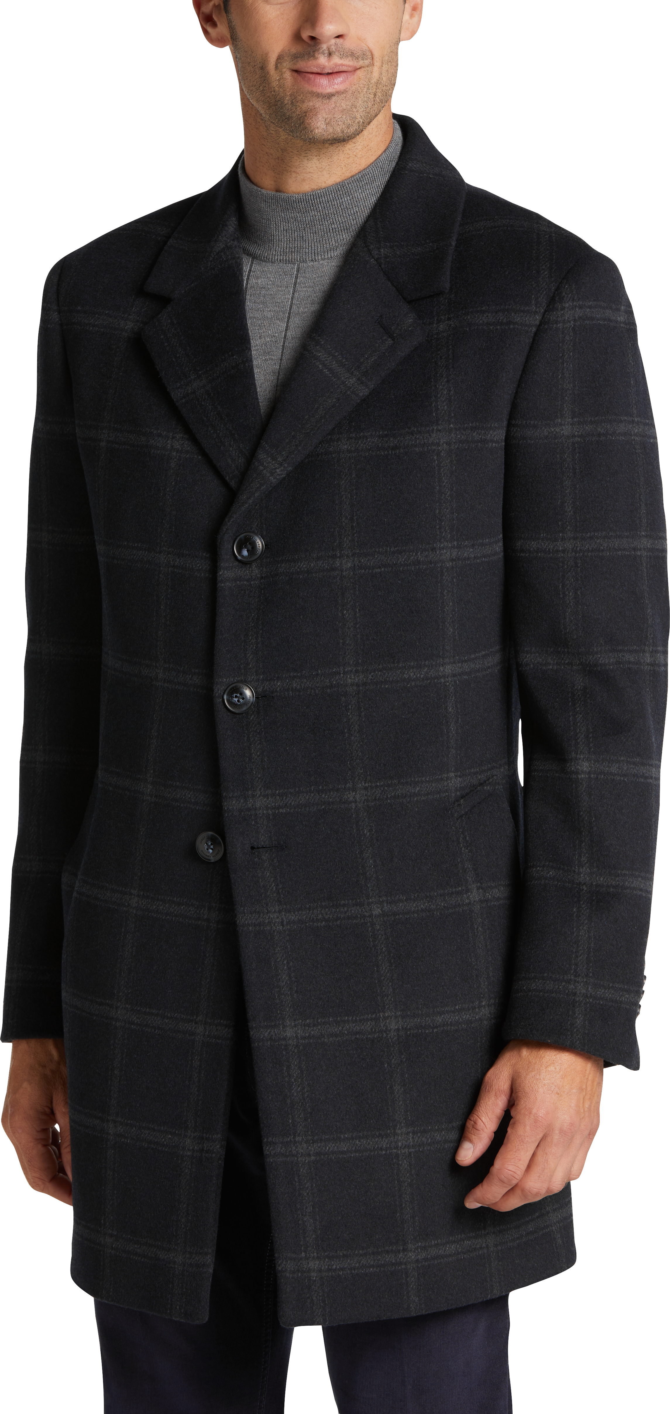 Joseph Abboud Modern Fit Plaid Overcoat Topcoats Men s Wearhouse