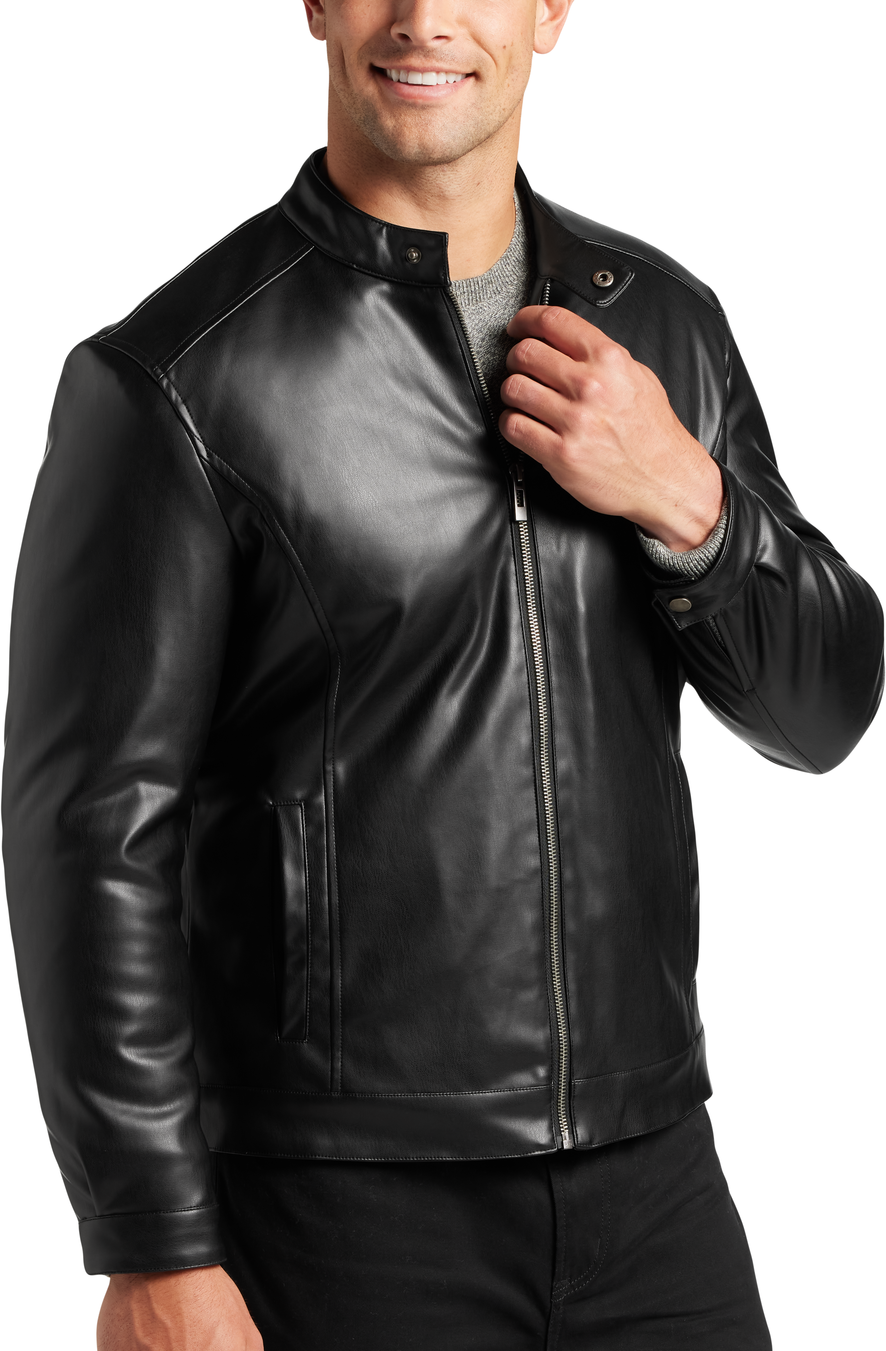 JAH VINTAGE FAUX LEATHER BOMBER WITH QUILTED SHOULDER