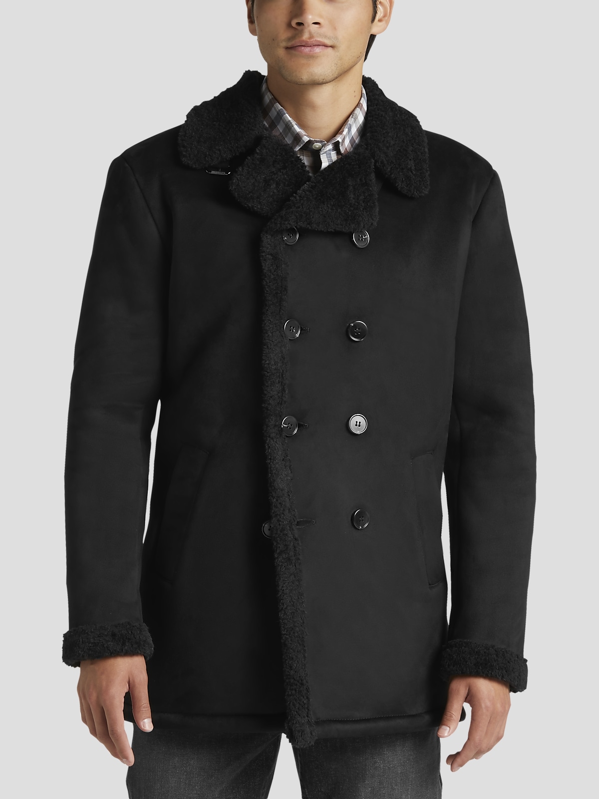 Joseph Abboud Modern Fit Shearling Peacoat All Sale Men s Wearhouse