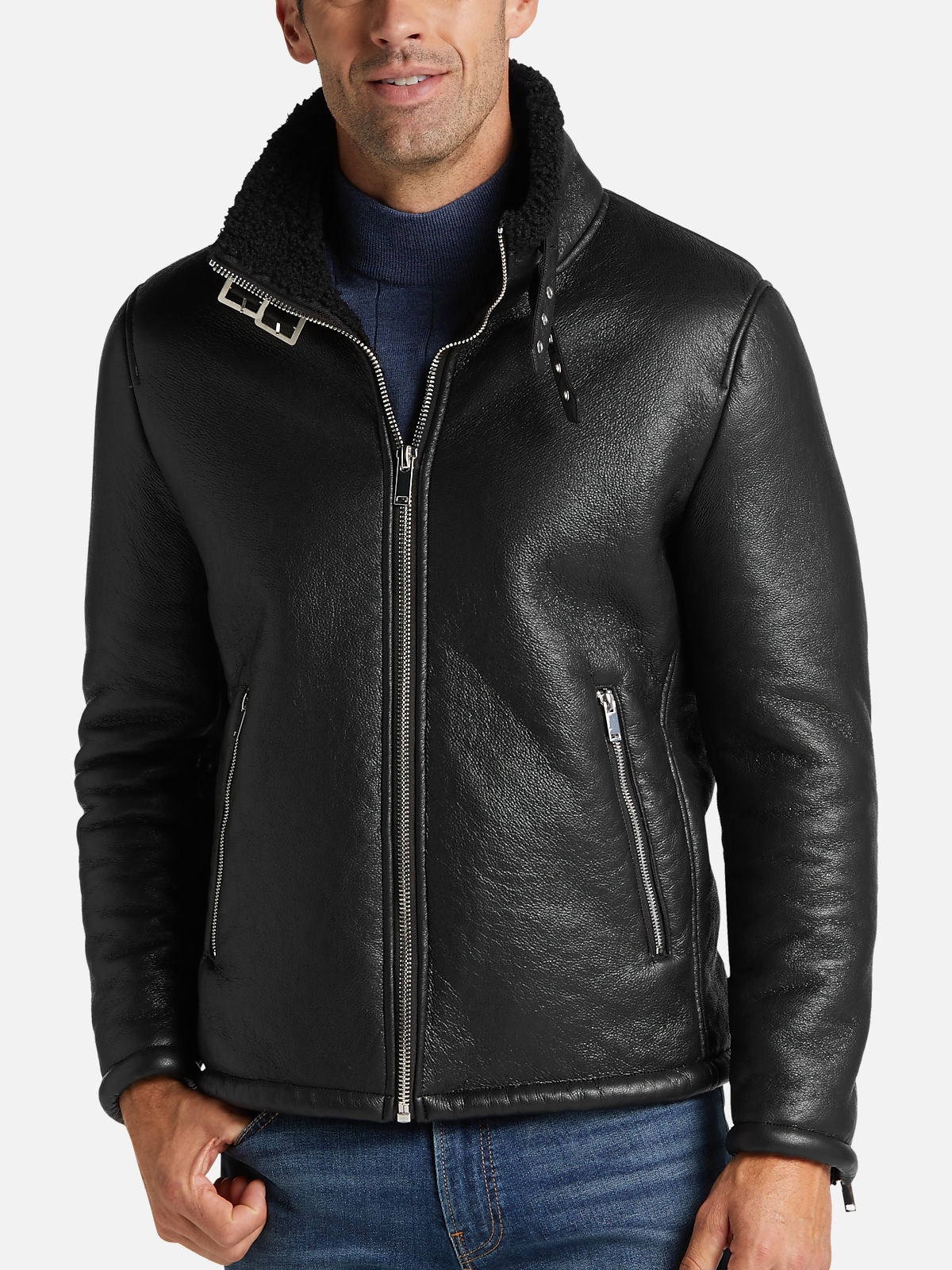 Michael Strahan Modern Fit Faux Shearling Bomber Jacket All Clearance 3999 Mens Wearhouse 