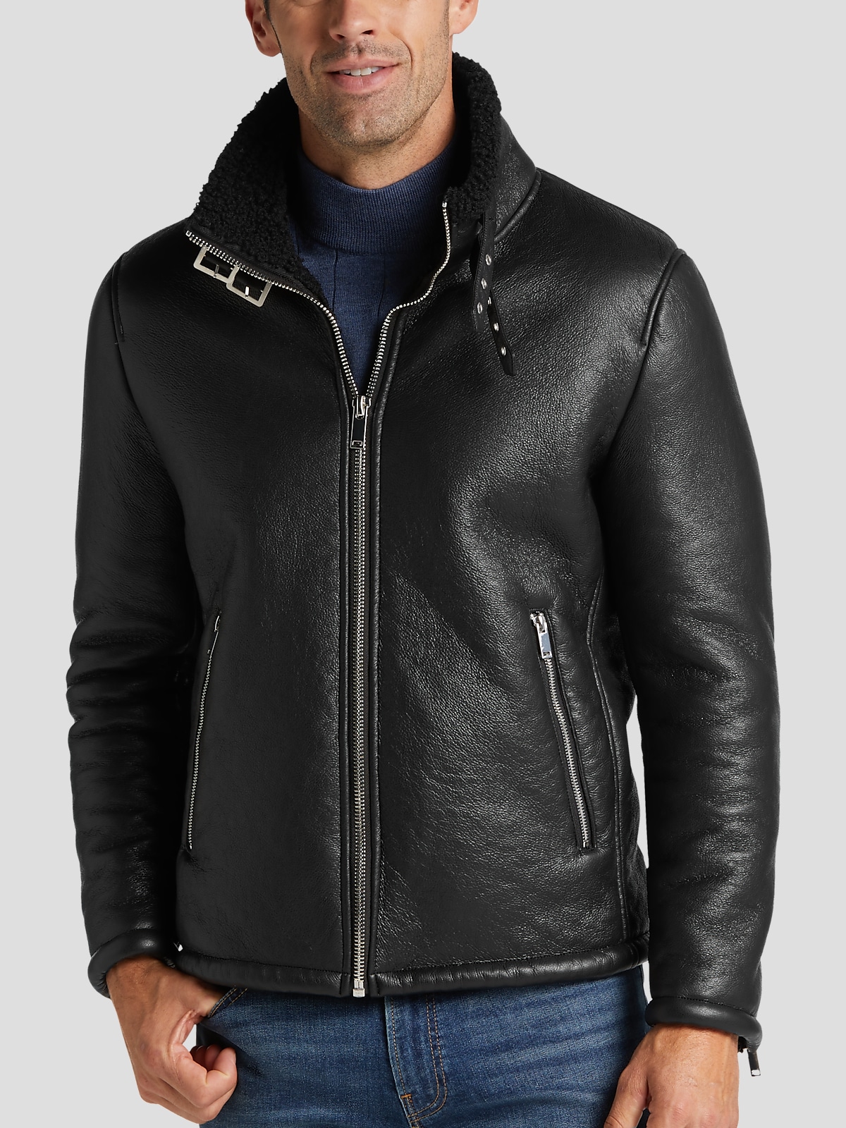 Michael Strahan Modern Fit Faux Shearling Bomber Jacket All Clearance 3999 Mens Wearhouse 