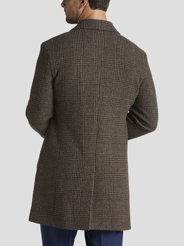 JAH PRINCE OF WALES WOOL CLASSIC OVERCOAT BROWN