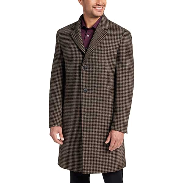 michael kors men's classic fit houndstooth topcoat brn/blk - size: small