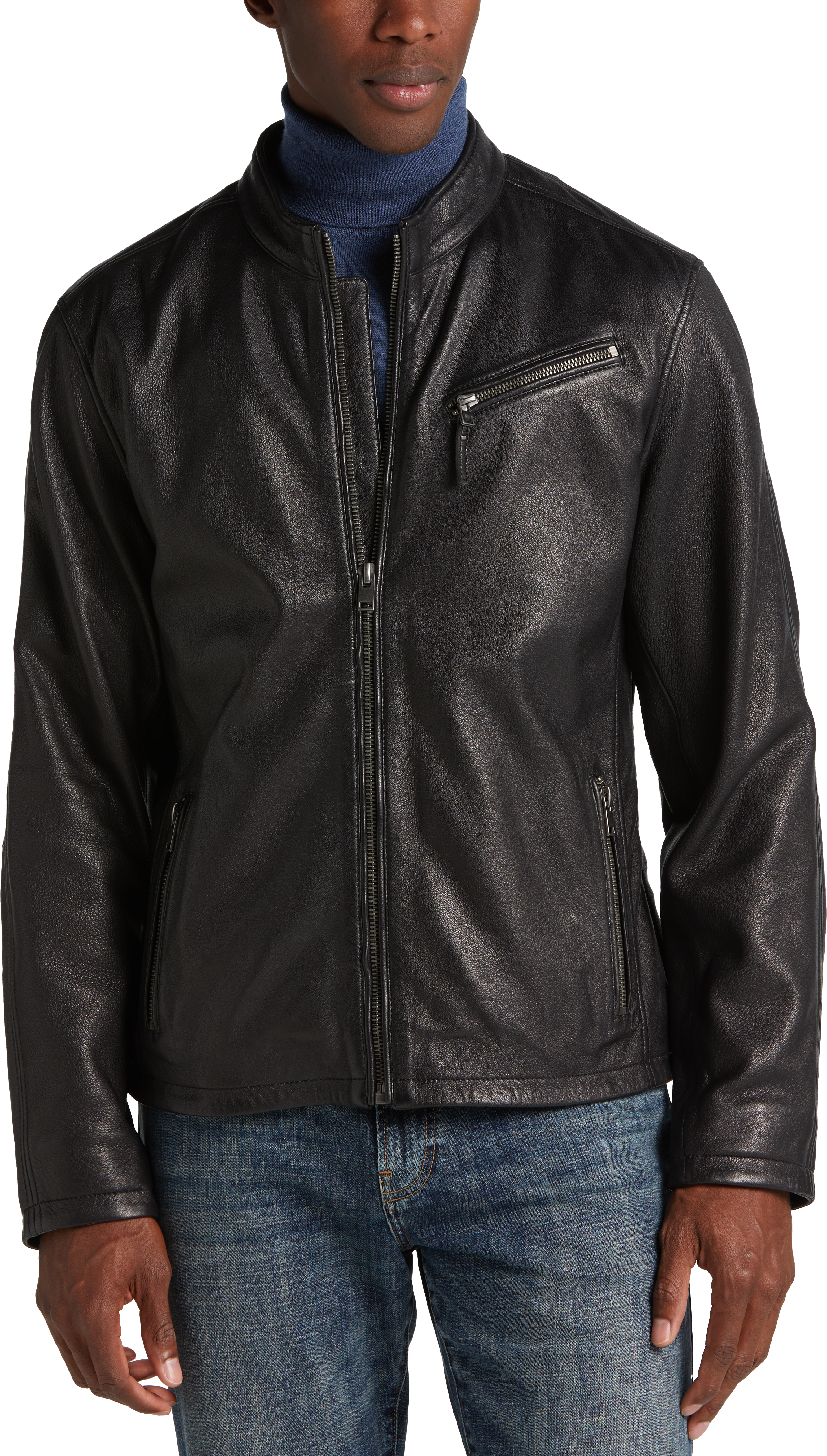 Modern Fit Genuine Leather Bomber Jacket