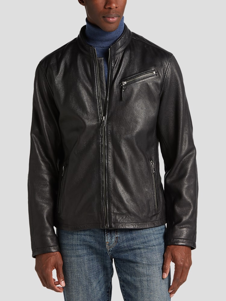 Mauritius Modern Fit Genuine Leather Bomber Jacket Leather Jackets Men s Wearhouse