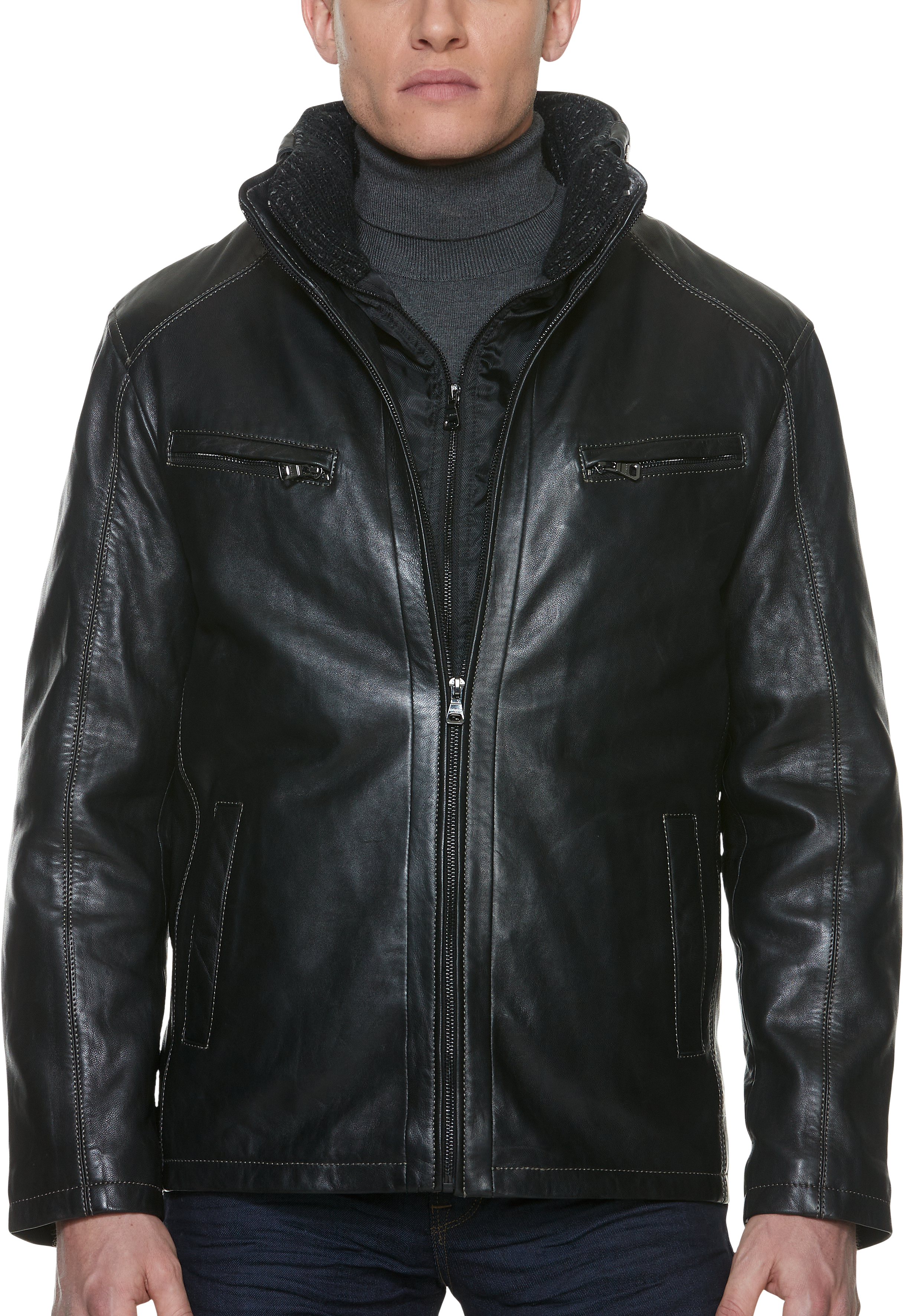 PRAGUE LAMBSKIN LEATHER BOMBER W ZIP VEST