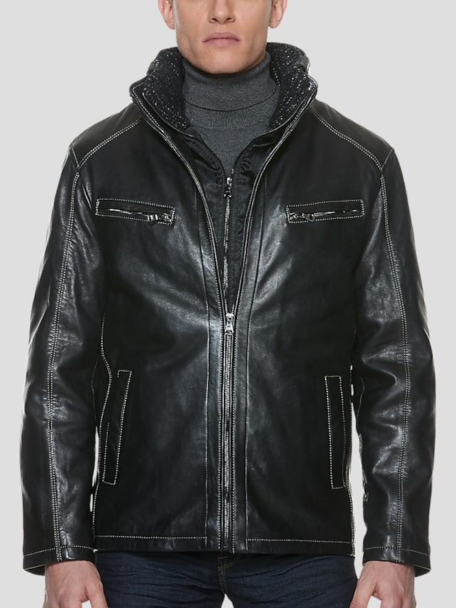 Sly & Co Classic Fit Lambskin High-Neck Leather Jacket