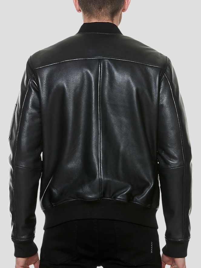 【Raucohouse】  Leather  Bomber Jacket Timur - Regenerated Leather Bomber Jacket - Black – Nanushka