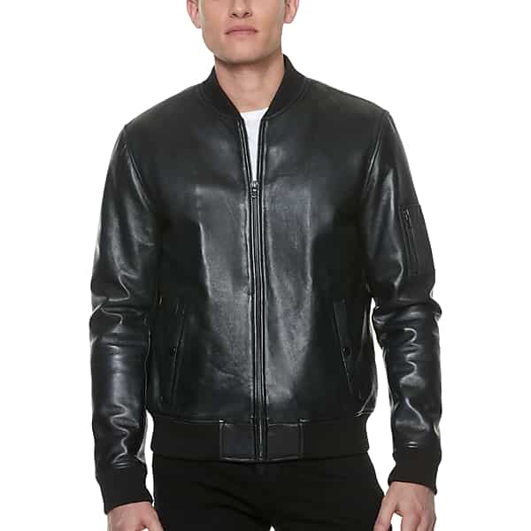 Sly & Co Men's Classic Fit Museum Lambskin Leather Bomber Jacket Black Solid - Size: XL