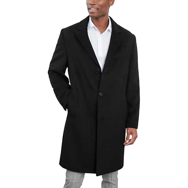London Fog Men's Classic Fit Topcoat Black Solid - Size: 40 Long