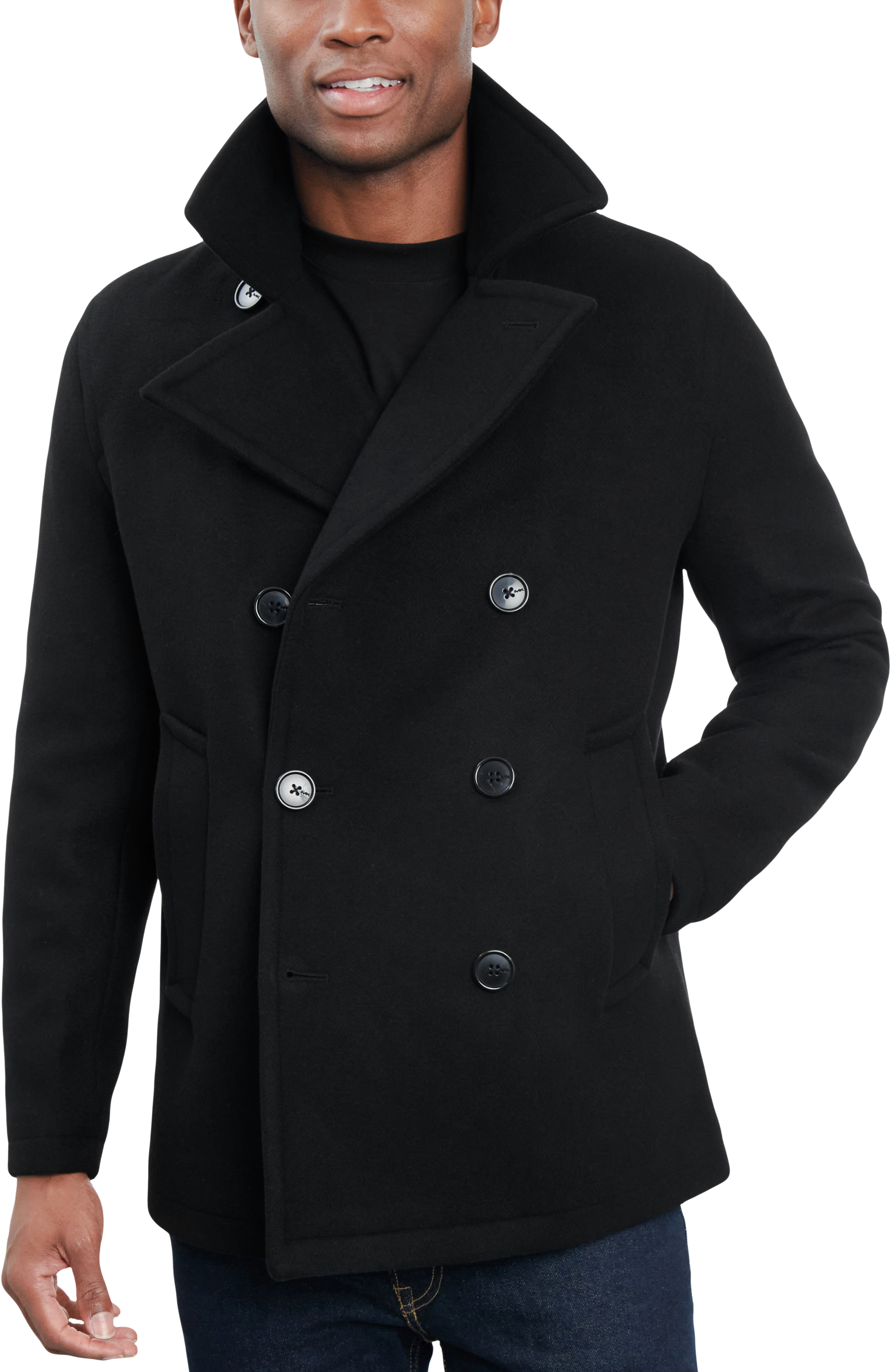 Black peacoat best sale with hood